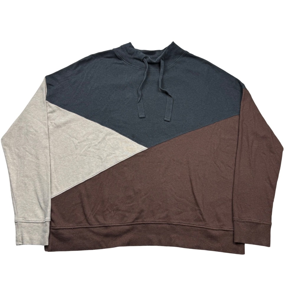 Pact Organic Cotton Colorblock Sweatshirt XL Brown Grey Beige Funnel Neck